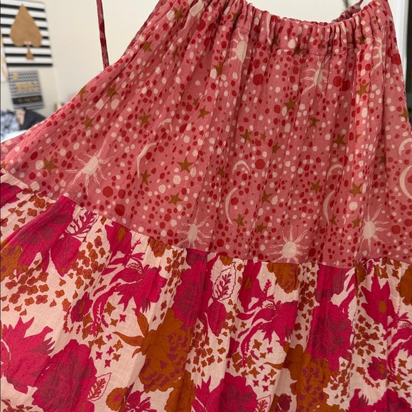 Floral Midi Dress in Tan and Pink - Picture 3 of 3